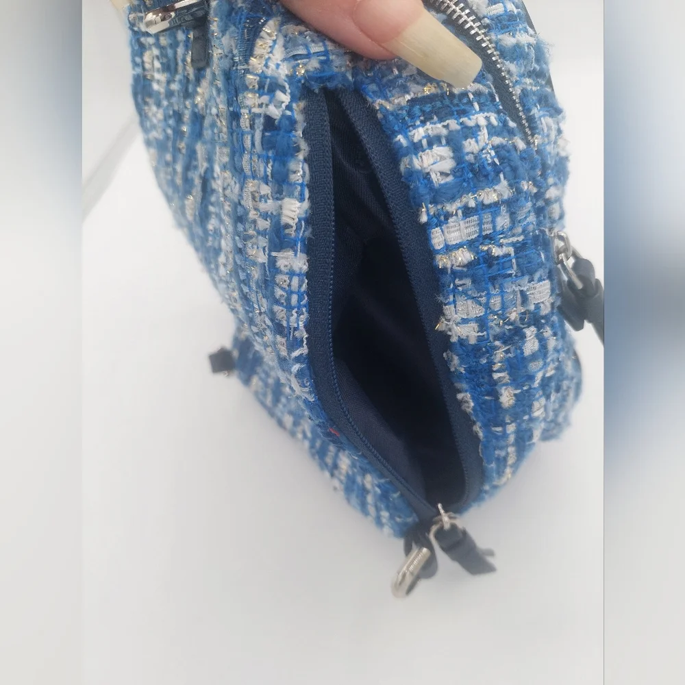 Kate Spade crossbody top handle tweed blue mini Briar Lane backpack - Picture 8 of 8